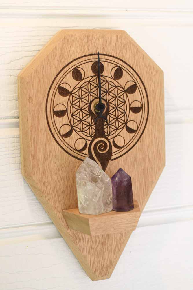 Sacred Goddess Moon Phase Clock with Crystal Shelf (20cm x 33cm)