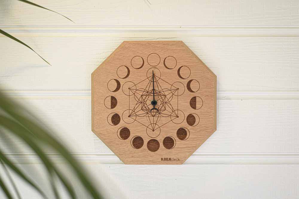 Moon Tracker Clock Moon Phase Tracker – Sacred Geometry Edition (27cm Hexagon) – Kook Clock