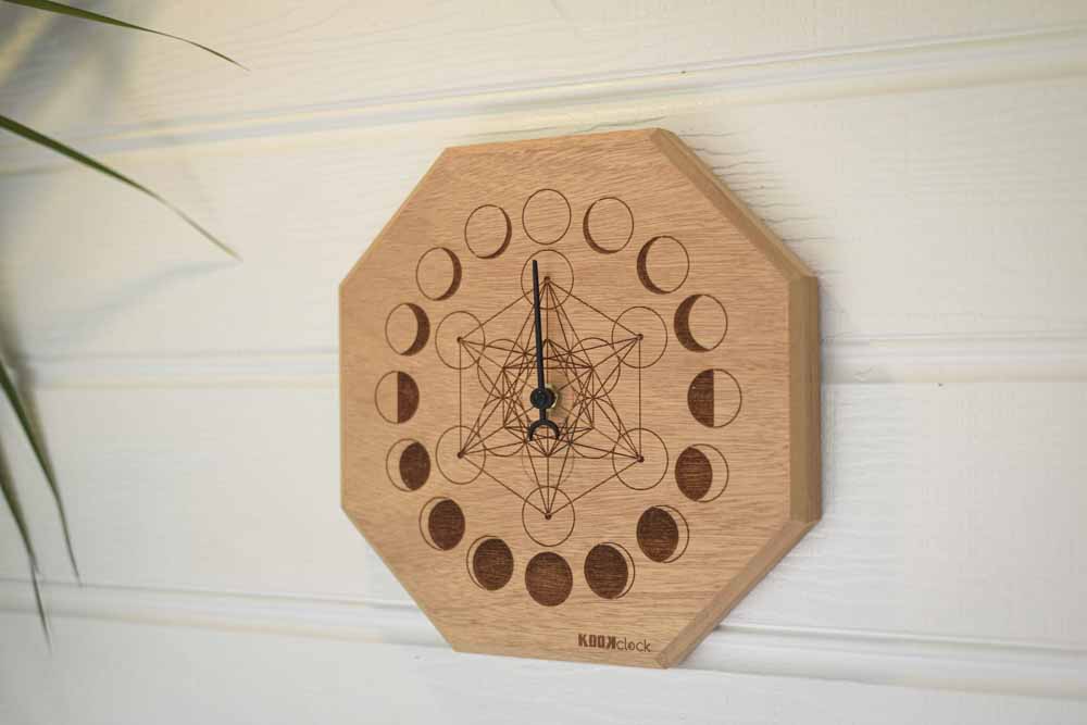 Moon Tracker Clock Moon Phase Tracker – Sacred Geometry Edition (27cm Hexagon) – Kook Clock